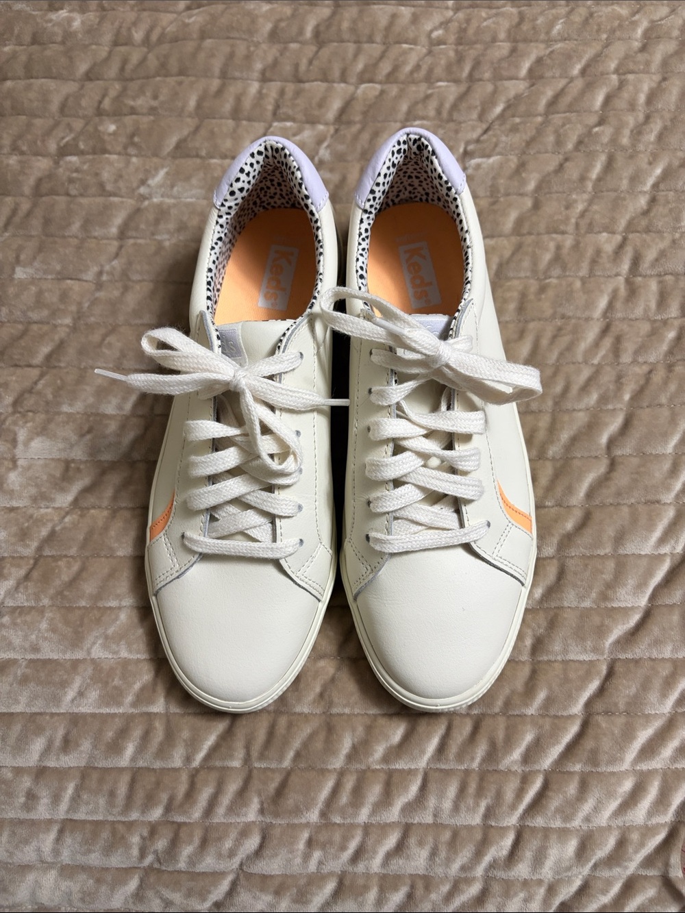 Keds Women's Cream Leather Sneakers with Peach Accent